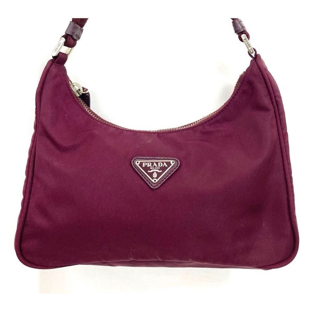 PRADA Triangle Handbag Hand Clutch Wine Red